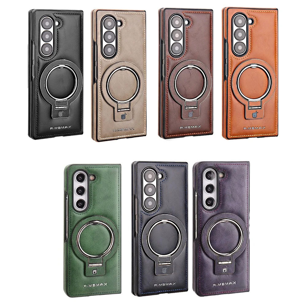 Solid Color Leather Magnetic Charging Flip Cover for Samsung Galaxy Z Fold 8 Ultra/Z Fold7 6 with Back 180° Rotatable Holder