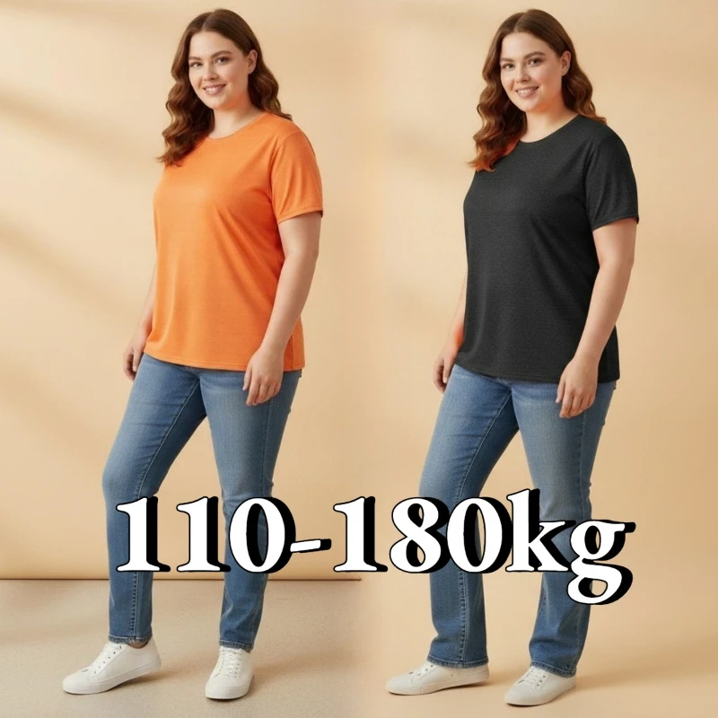 

Plus Size Women's Summer T-shirt 1XL-7XL, Solid Color T-shirt Casual Short Sleeved Round Neck Top Soft Women's Versatile Top