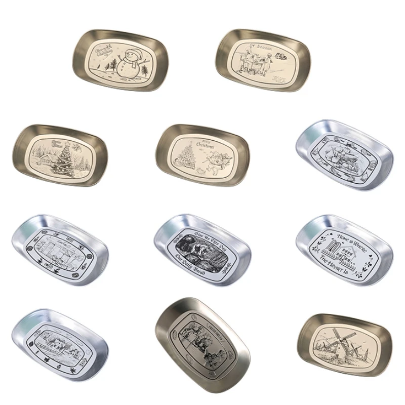 عيد الميلاد صينية للفاكهة خمر صفيح سانتا كلوز ثلج طباعة طبق مزخرف عيد الميلاد مجوهرات صينية العرض ديكور المنزل