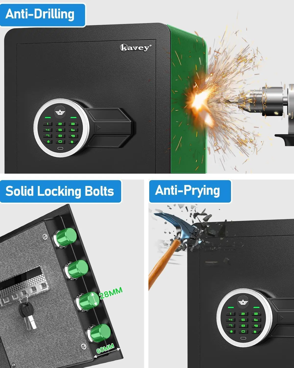 2.0 Cub Safe Box Fireproof Waterproof, Home Safe with Digital Keypad and LED Light, Security Safes with Dual Alarm System and Mu