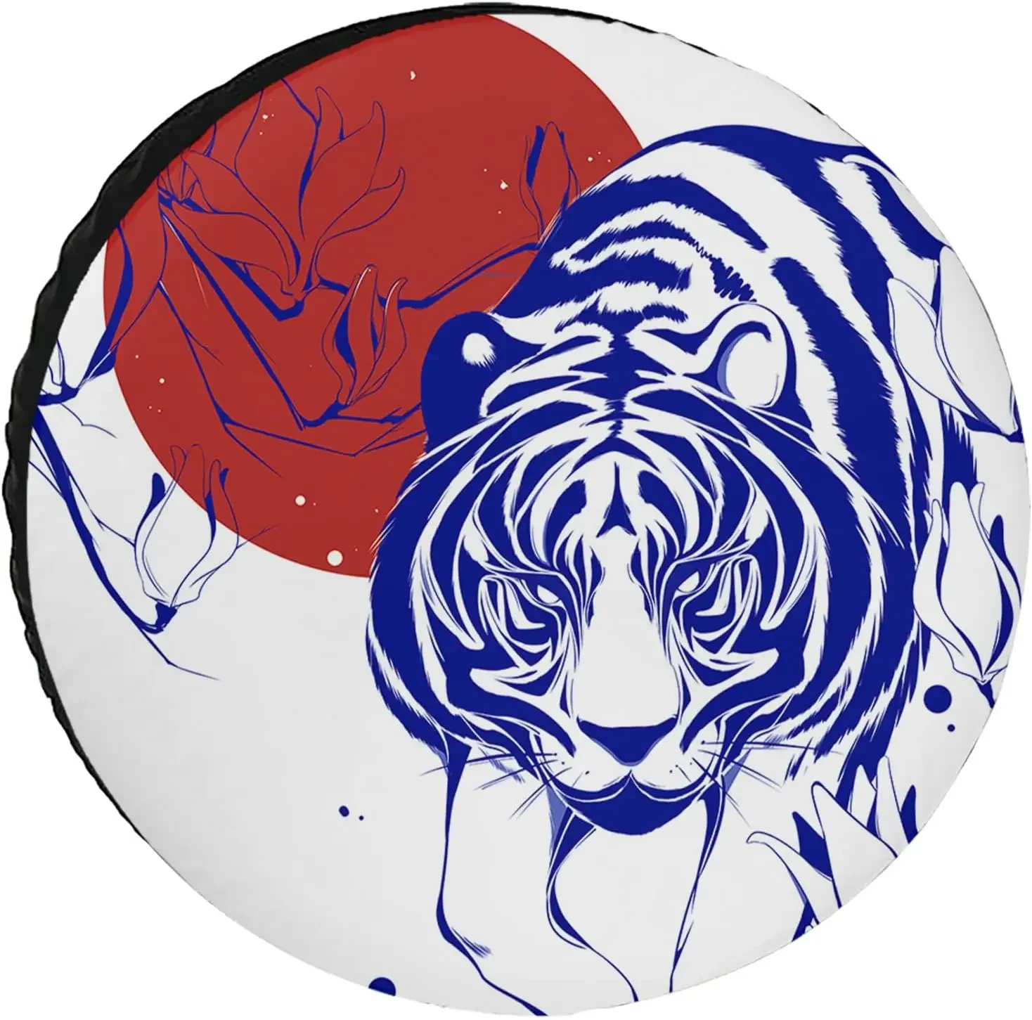 Blue Tiger Flowers Animal Painting Spare Tire Cover Wheel Protectors Water Dustproof Fit for RV SUV Truck Camper Travel Camping