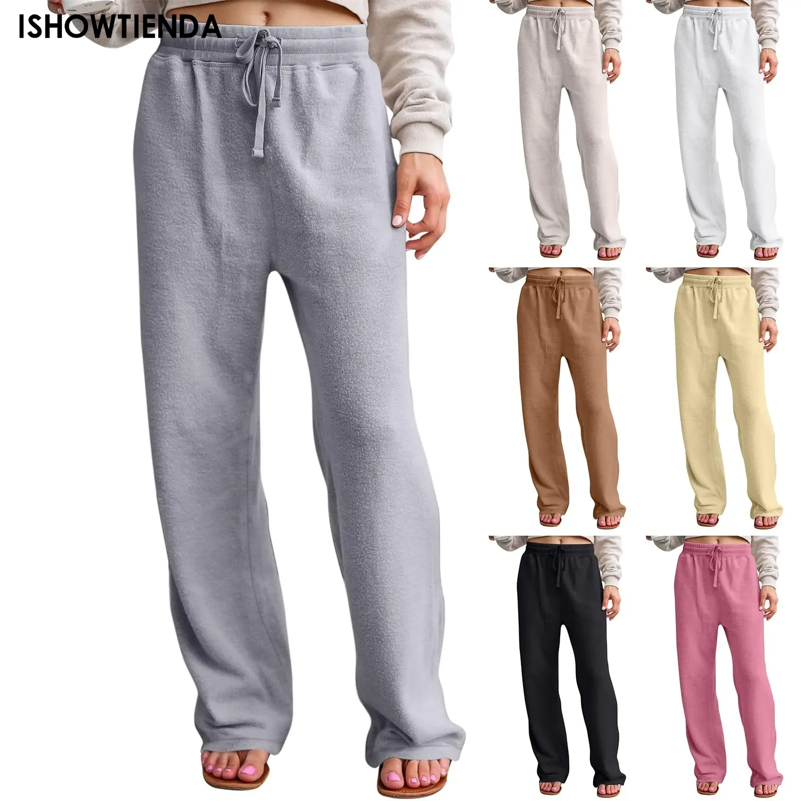 Women S Casual Joggers Loose Wide Leg Pants High Waist Drawstring Sweatpants Solid Color Running Trousers Baggy Lounge Yoga