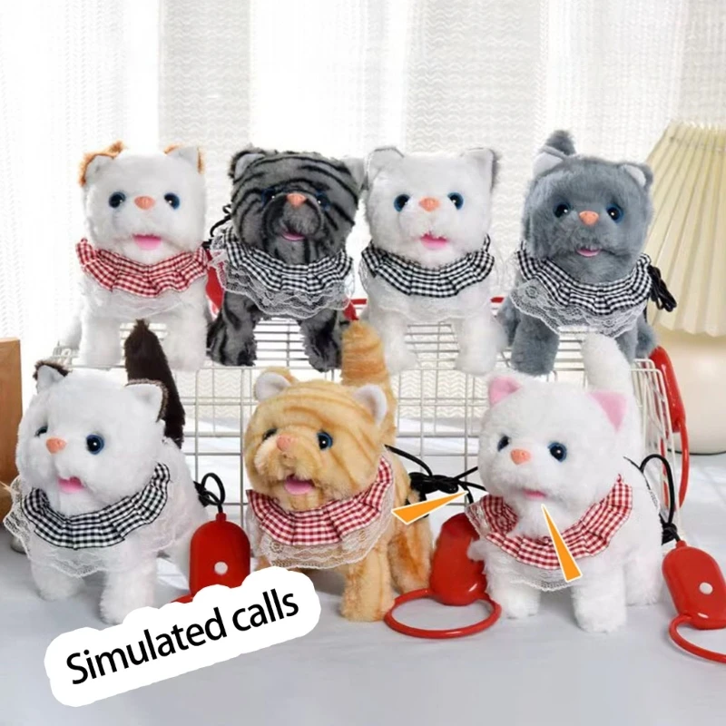 

Мягкая, безопасная плюшевая игрушка для прогулок с кошками, которая автоматически мяукает и ходит для детей, комфорт перед сном