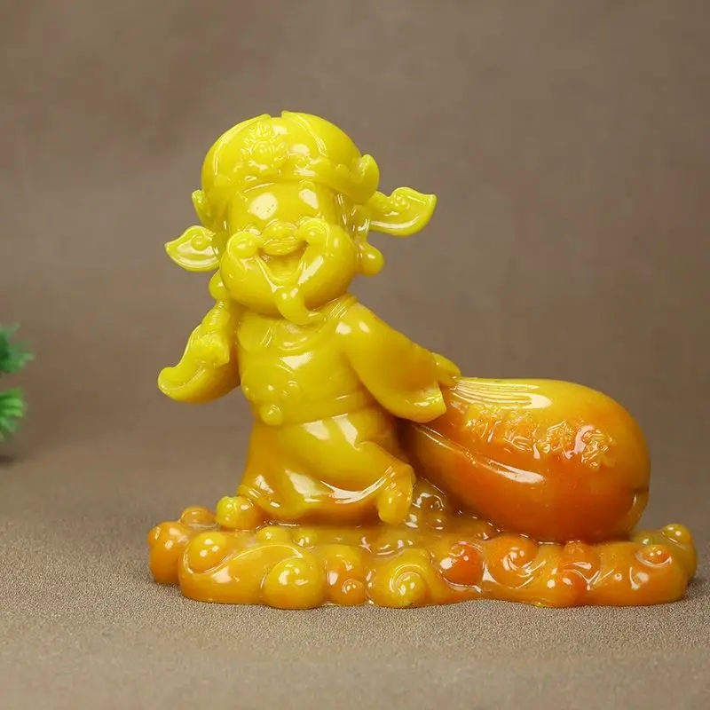 Imitation Shoushan stone handmade old objects retro collection jade carving Laotian yellow stone antique jade old God of Wealth