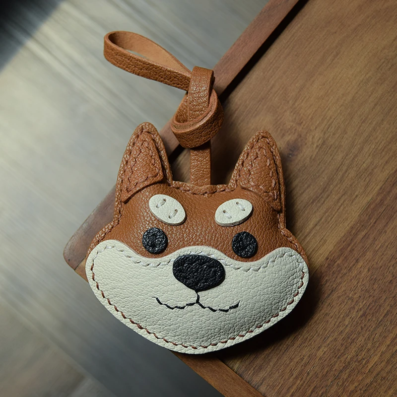 

Handmade Genuine Leather Shiba Inu Bag Charm Puppy Love KeyChain Gog Key Ring with Gift Box