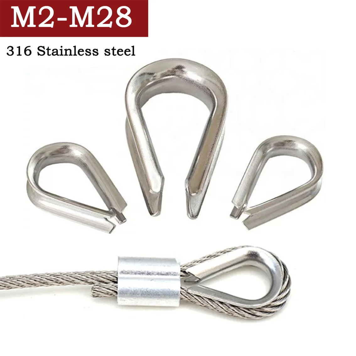 1-10Pcs M2 M3 M4-M28 316 Stainless Steel Cable Wire Rope Protective Sleeve Thimbles Riggingn Chicken Heart Ring Fixing Workpiece