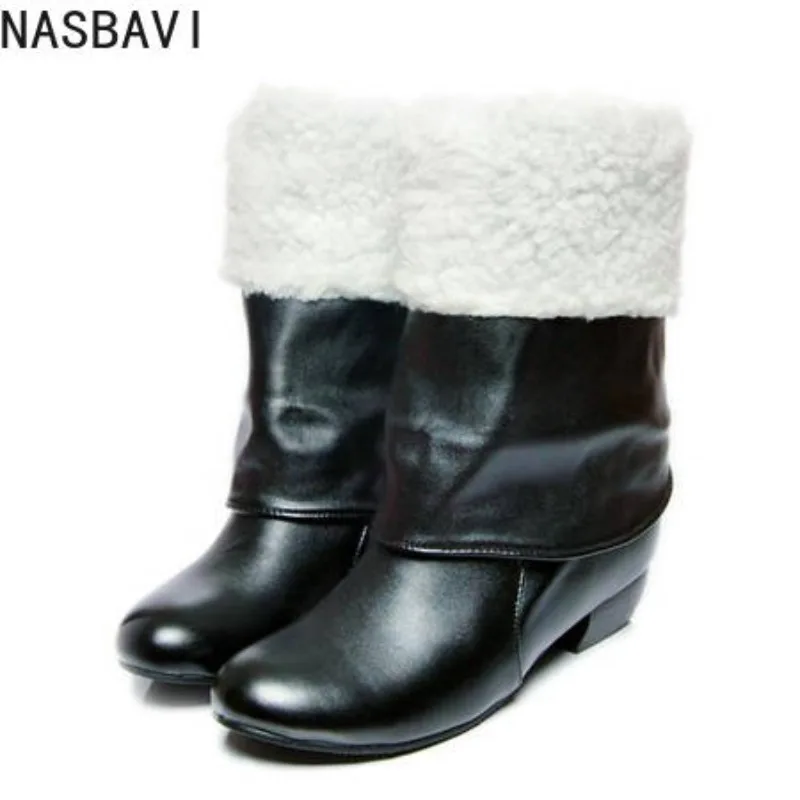 

NASBAVI/Новое поступление, модные зимние женские ботинки до середины икры размера 43, черные, белые, коричневые полусапожки на плоской подошве, осенние зимние туфли