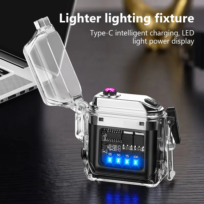 1PC Portable Outdoor Waterproof Lighting Electric Lighter Transparent Curved Design Type-C Charging Power Display Lighter