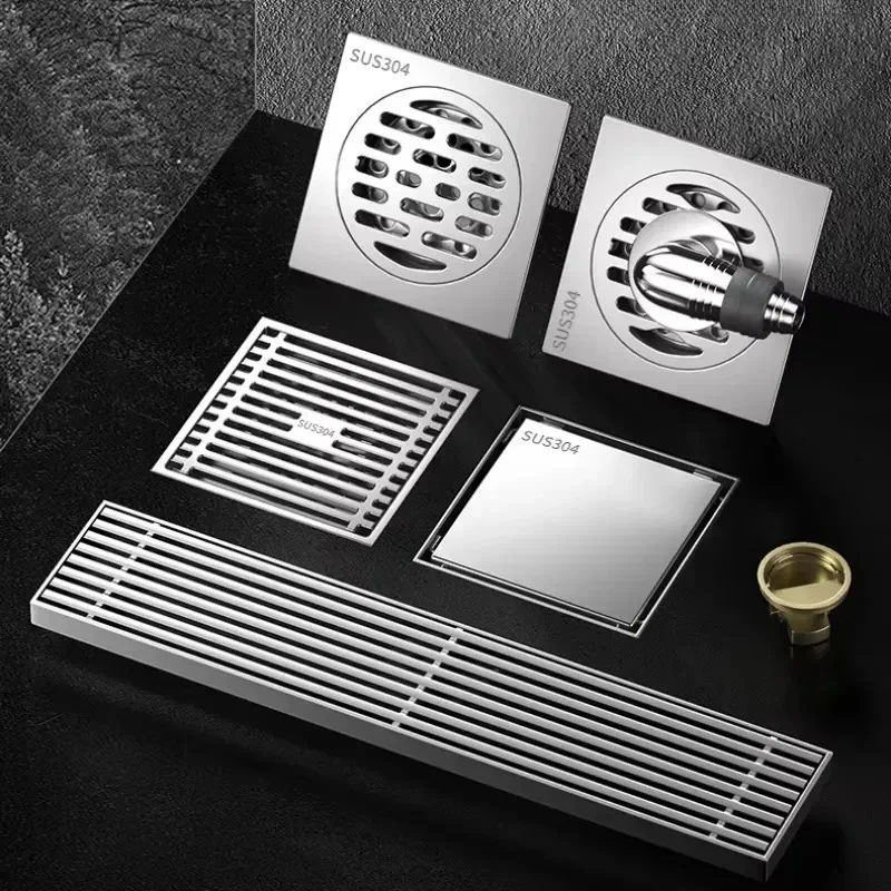 304 Stainless Steel Floor Drain for Bathroom - Thickened Rust-Proof, All-Copper Drain Core Anti-Odor