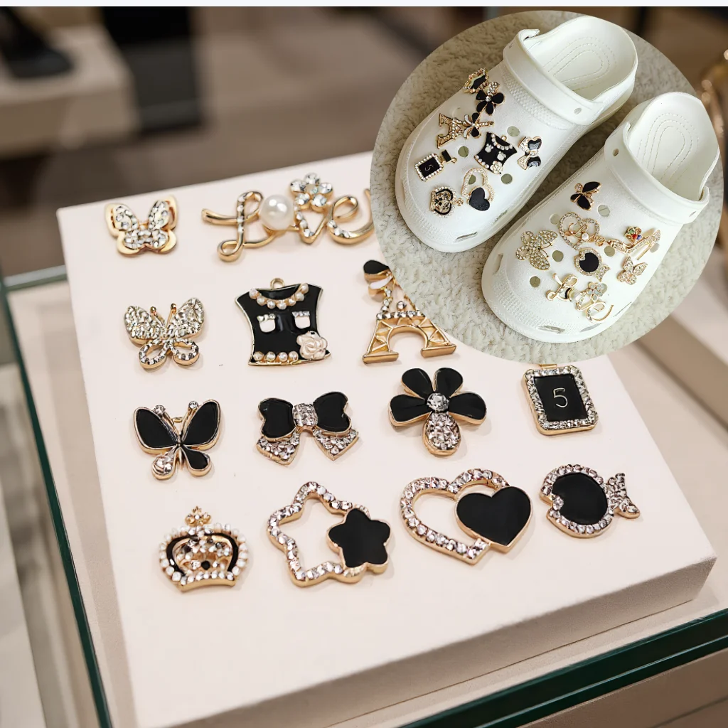 

15 шт., сверкающие стразы, искусственный жемчуг, подвески для обуви, набор булавок, съемные декоративные аксессуары «сделай сам», подходят для сабо CROCS