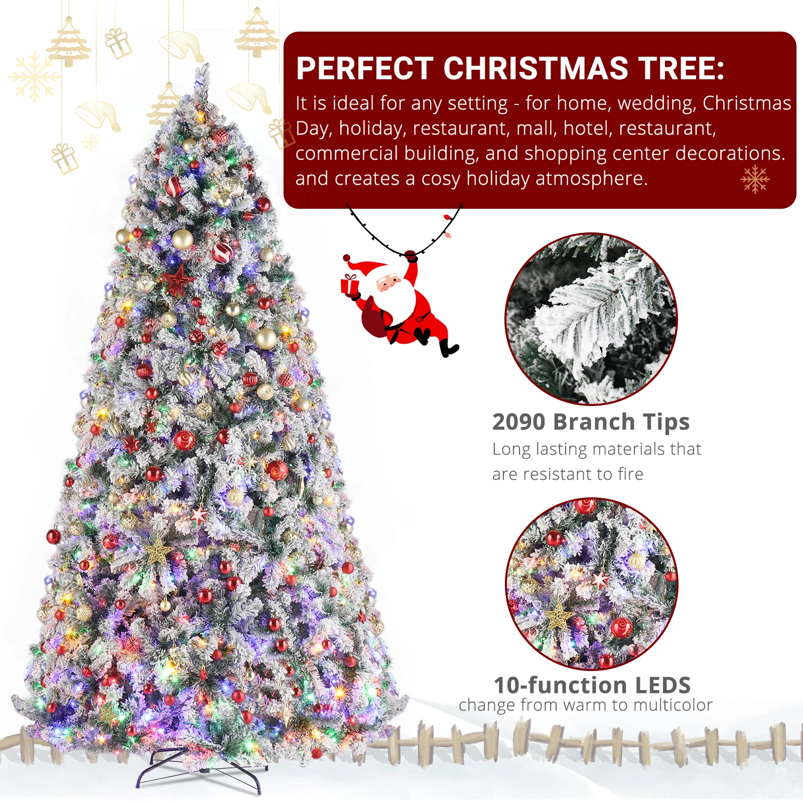 9ft 2094 Branch Automatic Tree Structure PVC Material Green Flocking 900 Lights Warm Color Four Colors 8 Modes