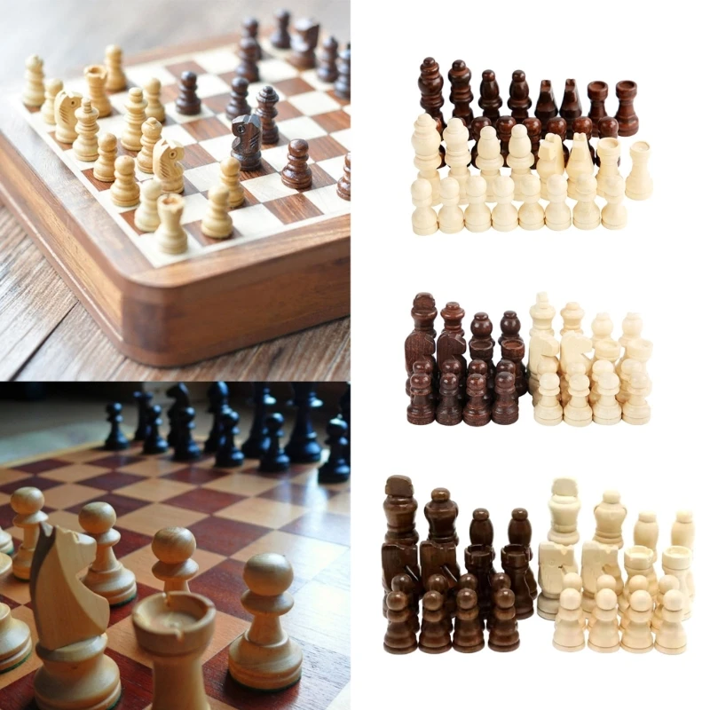 32 Pcs Wooden Chess Pieces International Chess Figures Tournament Wood Chessmen Pieces Hand Carved Figure Figurine