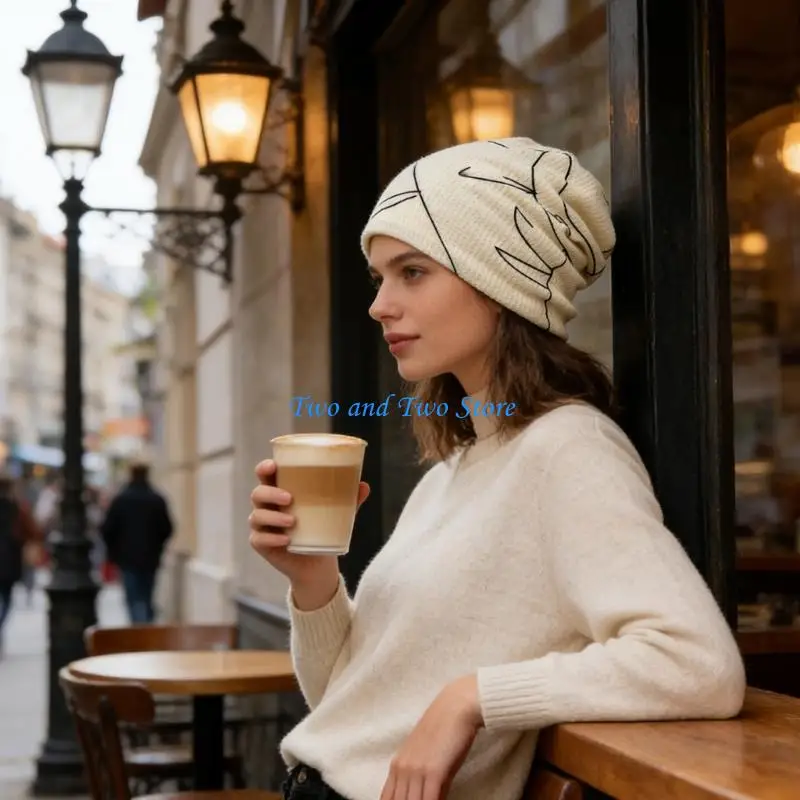 HX6F Stylish Pattern Women Skull Hat Breathable Fabric and Trendy Design Pullover Hat for Women Autumn Spring Daily Wear