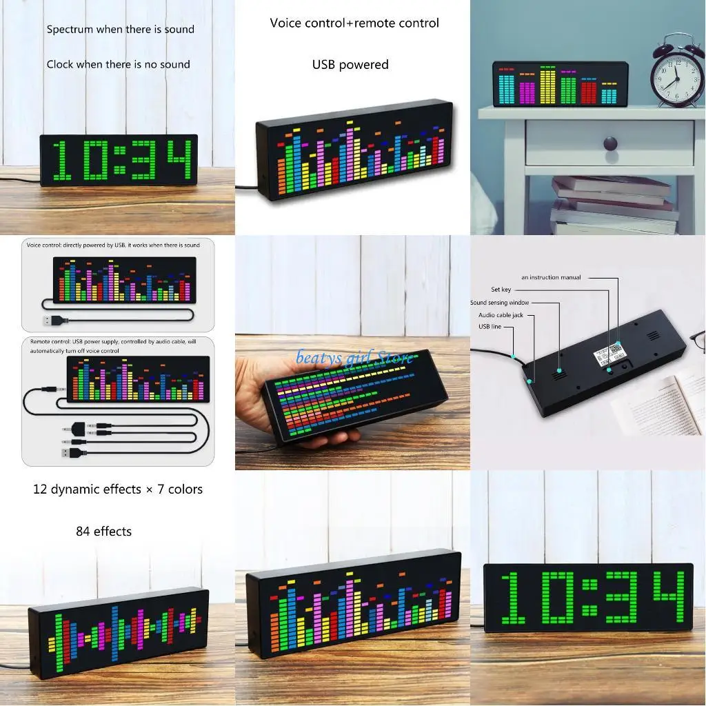 

C7AB LED Music Spectrum Light RGB Electronic Clock Voice Rhythm Car Level VU Meter For Automotive