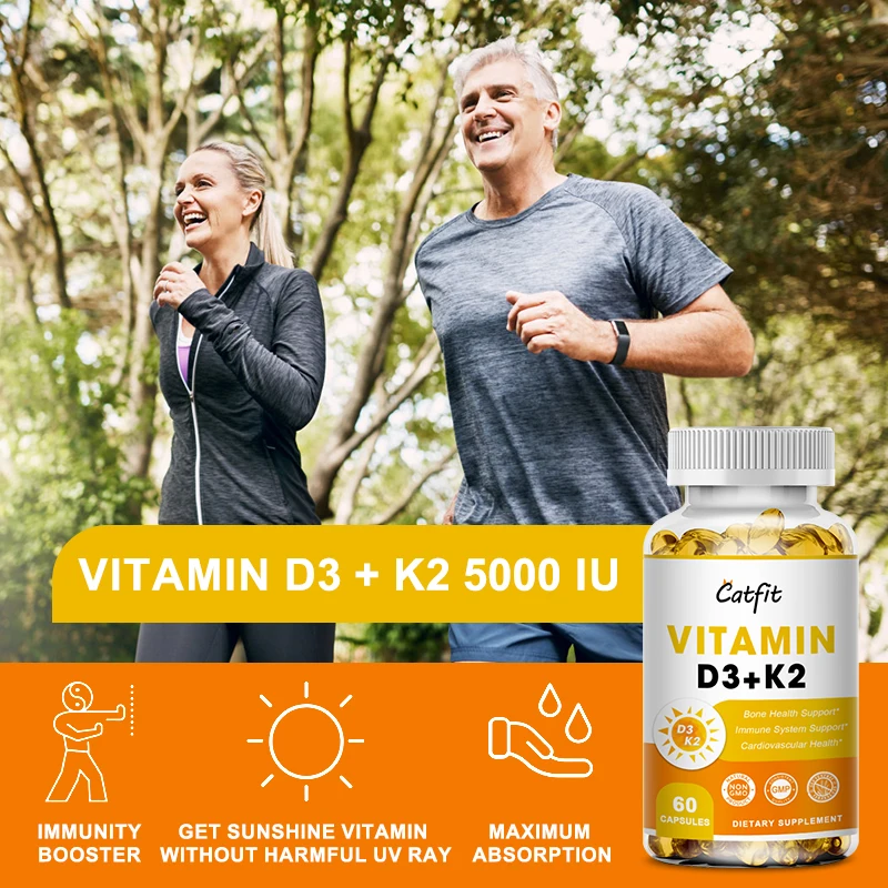 Premium Vitamin D3+K2 Capsules Vitamin D3 5000 K2 (MK7) For Whole Wellness & Immune Vitamins Supplement