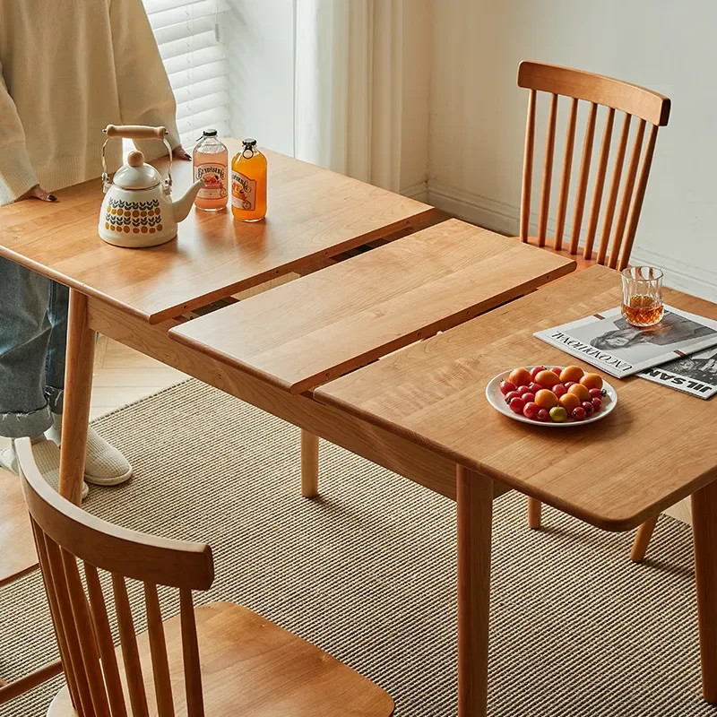 for Nordic All Solid Wood Retractable Dining Table Small Apartment Dining Table and Chair Combination Folding Household Log
