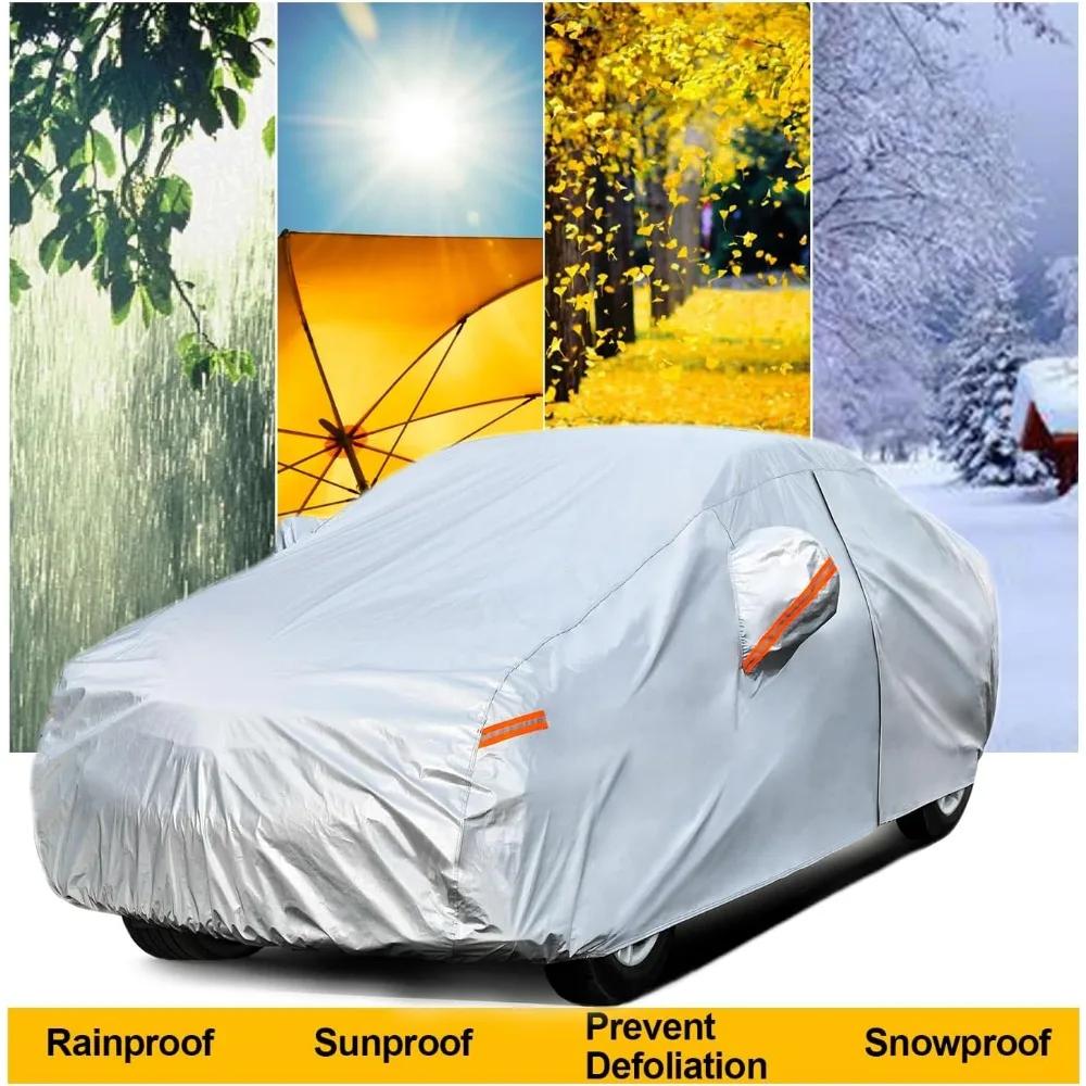 All Weather Waterproof Car Cover with Lock and Zipper Door, UV Rain Protection for Sedan (186-193 Inch)