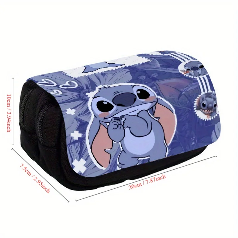 Disney\'s New Stitch Cartoon Double Layer Large Capacity Flip Pen Bag Stationery Box