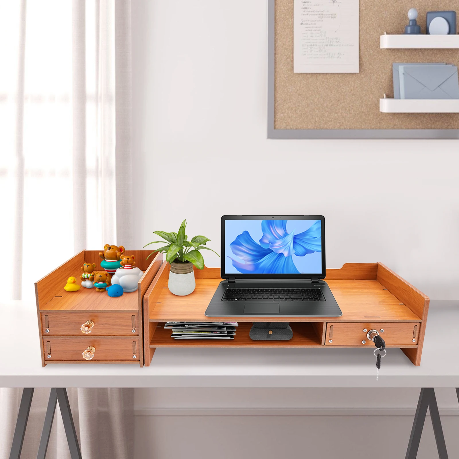 

Computer Monitor Stand Computer Rack with 3 Drawers Tabletop Monitor Stand Space-Saving for Placing Computer Monitors Files