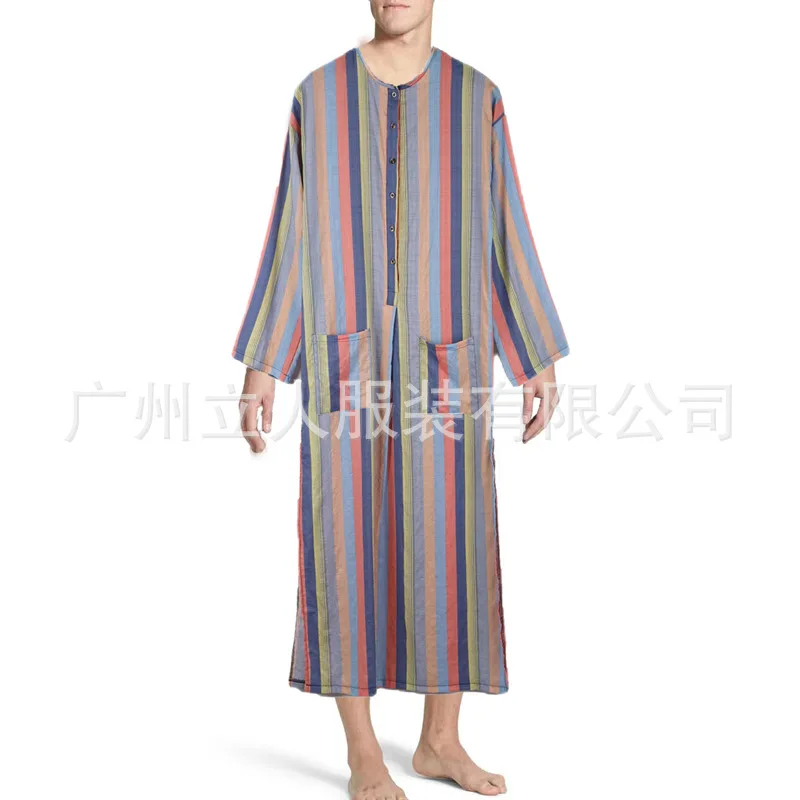 2025 New Men Vintage Lslamic Arabic Jubba Thobe Long Sleeve Pockets Robes Men Saudi Arbia Abaya Dress Muslim Fashion Kaftan Male