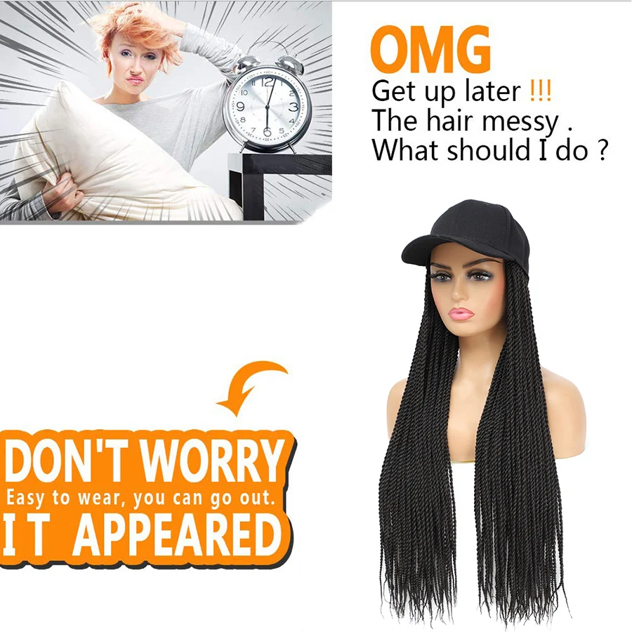 TOMO Baseball Cap Hat Wig Hair with Synthetic Crochet Braids for Women Long 24\