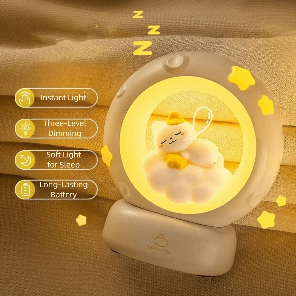 USB Charging Rabbit Cat Night Light Soft Light Adjustable Brightness Moon Cat Light Decorative Eye Protection