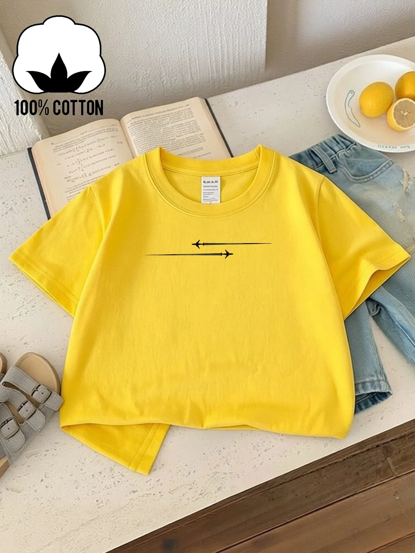 Children's Street Style Arrow Flying Pattern Printed Summer Street Round Neck Short Sleeve T-shirt Casual Soft and Comfortable