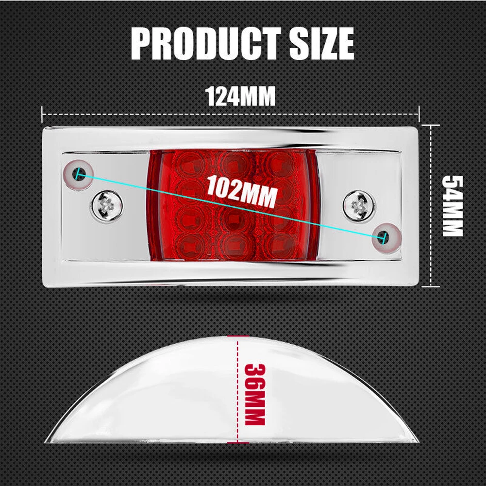 2pcs Truck Marker Side Light 12-24V Universal LED Tail Light RV Trailer Truck Side Light Red