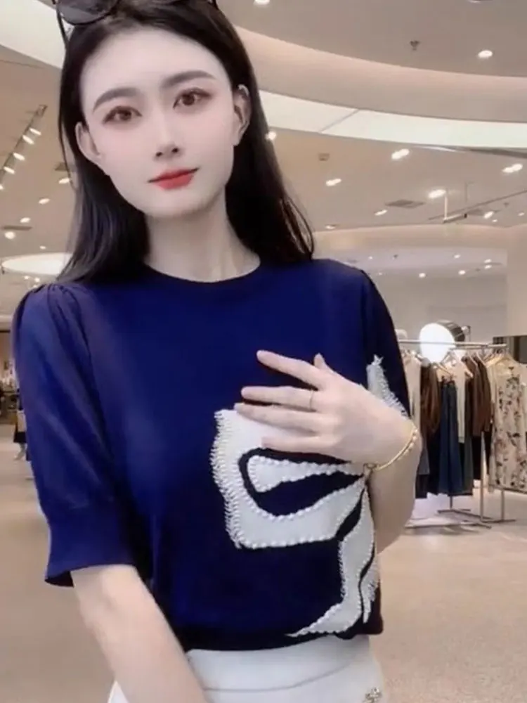 

Уникальный вязаный топ из ледяного шелка для женщин с бантом, мягкий и удобный, в корейском стиле, прямого кроя, летняя мода