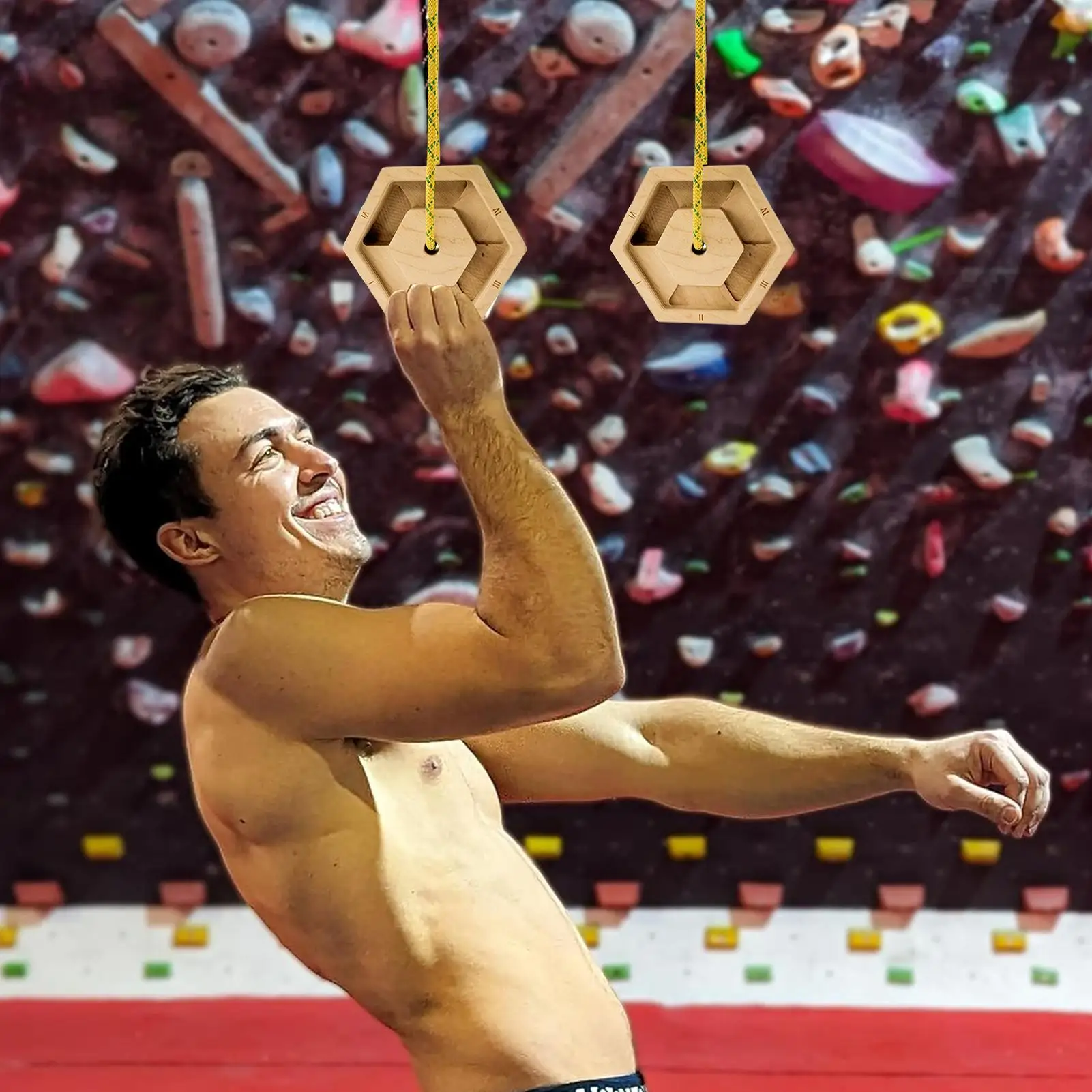 زوج واحد من أدوات تمرين الأصابع الخشبية السداسية، مدرب قوة قبضة محمول للتدريب على التسلق، منشئ الساعد للتمرين في صالة الألعاب الرياضية المنزلية