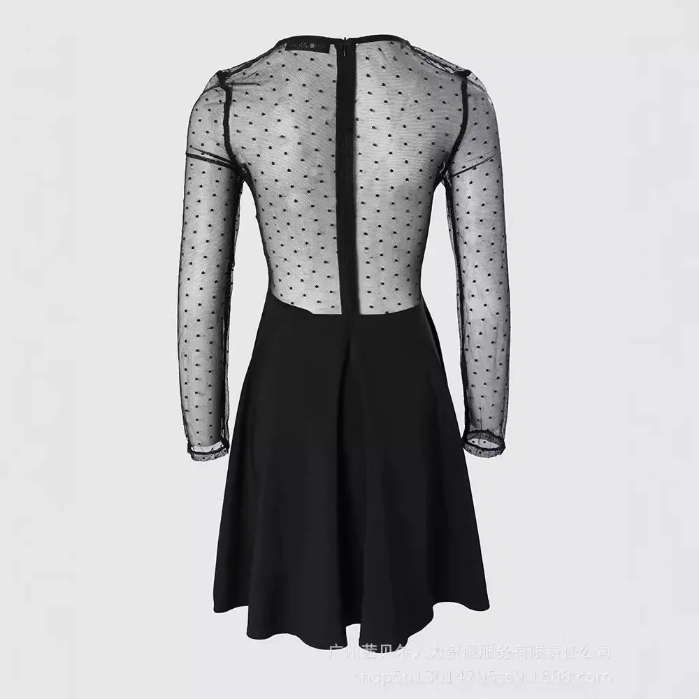 Women Sexy Dress Lace Splice Mini Dresses Backless Full Sleeve A Line High Waist Solid Evening Vestidos Elegant Streetwear