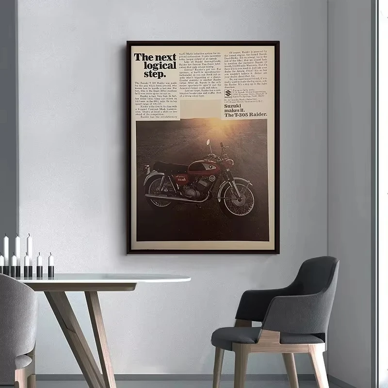 Vintage 20 Century Motorcycle Bike Magazine Ad Poster Rider Biker Canvas Painting Man Cave Motorcycles Wall Art Room Home Decor