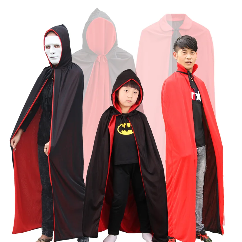 

Adult Kids Unisex Halloween Cloak Double sided Black Red cloak Death Reaper Vampire Cosplay Costume Party Performance Cape