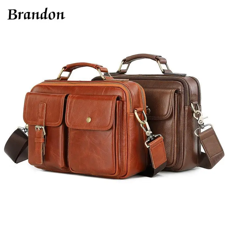 

Real leather men's large capacity crossbody bag briefcase multifunctional single shoulder crossbody bag, top layer cowhide