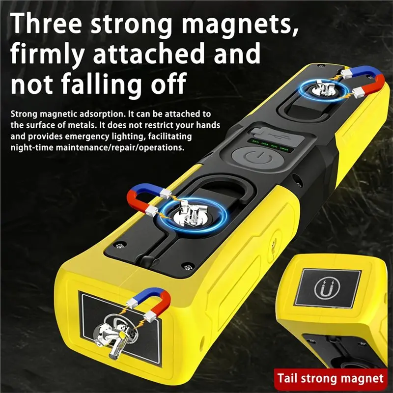 ABMH-LED Work Light Magnetic 6000Mah Rechargeable Inspection Lamp COB Flashlight Portable With Hook USB For Outdoor