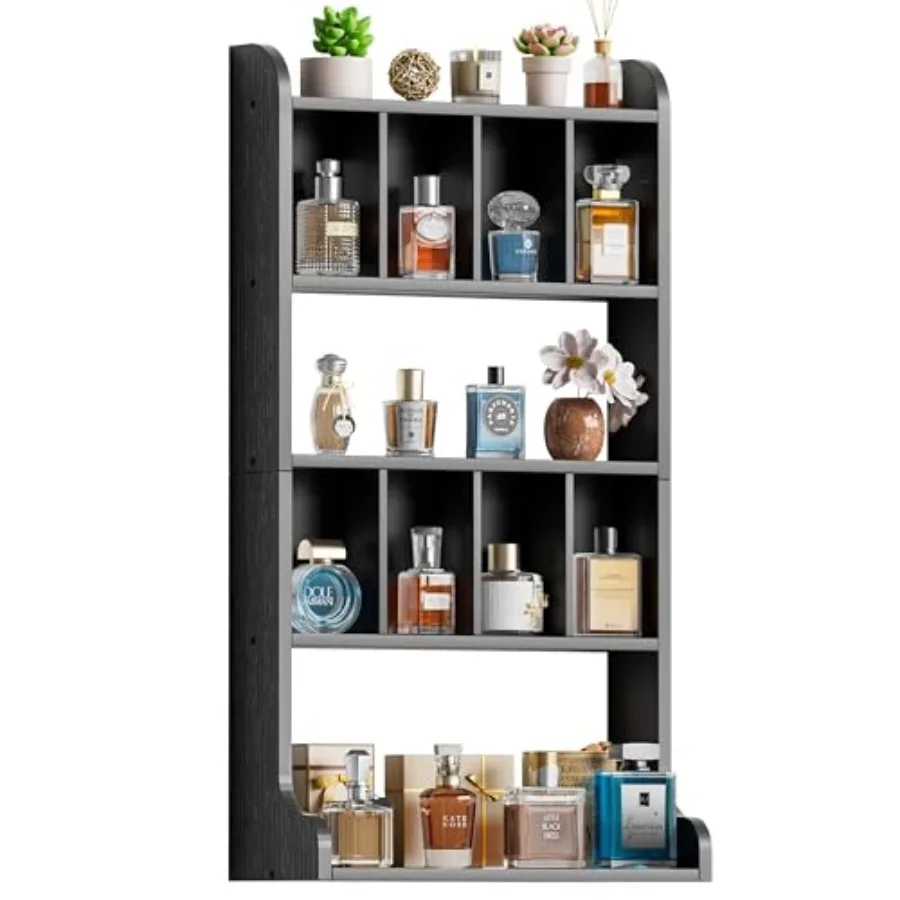 Organizador de Perfumes para Montar en la Pared y Exhibidor de Colonia Grande - Estante de Madera de Múltiples Niveles para Fragancias, Coleccionables y Figuras