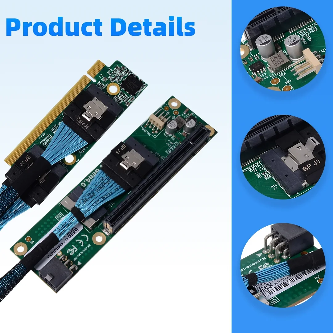 ADT-Link PCIe 4.0 8654 Adapter Card 1U / MCIO Baseplate SlimSAS SFF-8654 8i Cable Riser Kit for EGPU Game GPU External Expansion