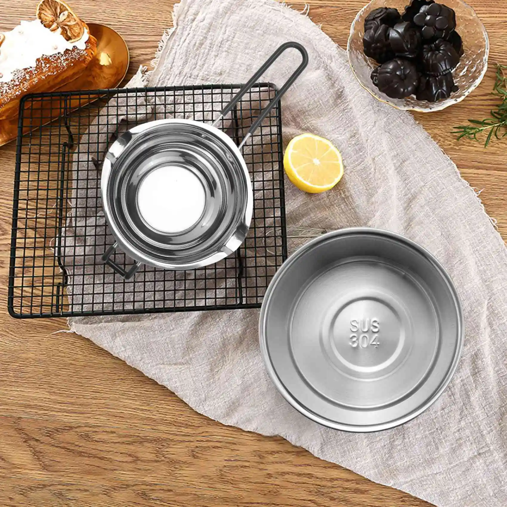 2 Pack Double Boiler Pot Set Stainless Steel Melting Pot for Melting Chocolate Soap Wax Candle Making 600Ml and