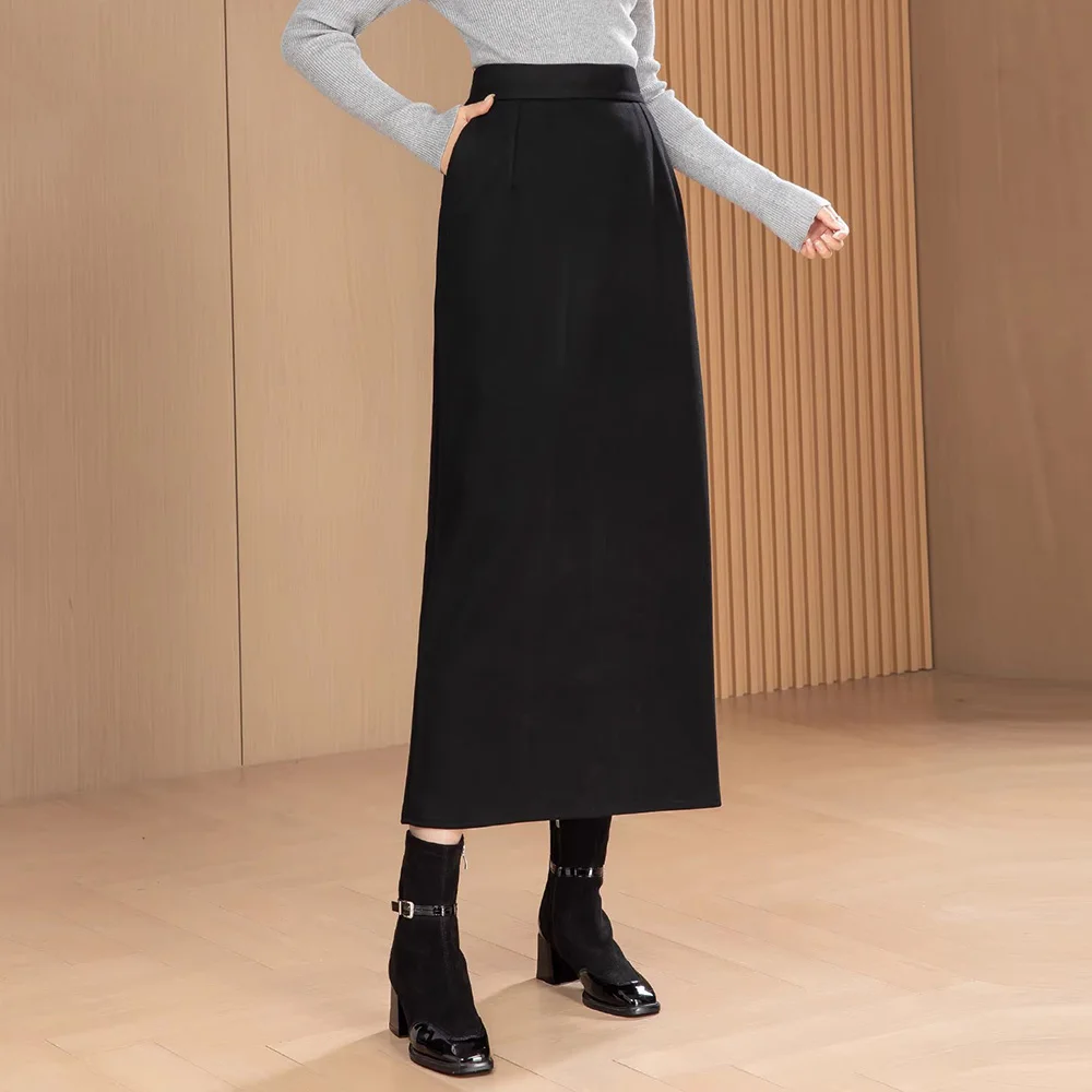 New Women Solid Color Long Skirt Autumn Fashion Stretch High Waist Straight Split Skirt Simplicity Casual Pencil Skirt Female