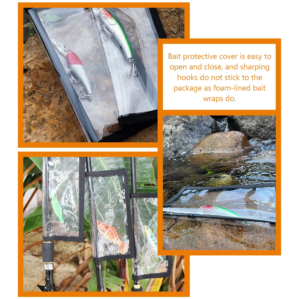 

6pcs Fishing Storage Bag PVC Transparent Cover Lure Wrap Hook 20x10cm Black Outdoor Transparent Protective Cover Gear