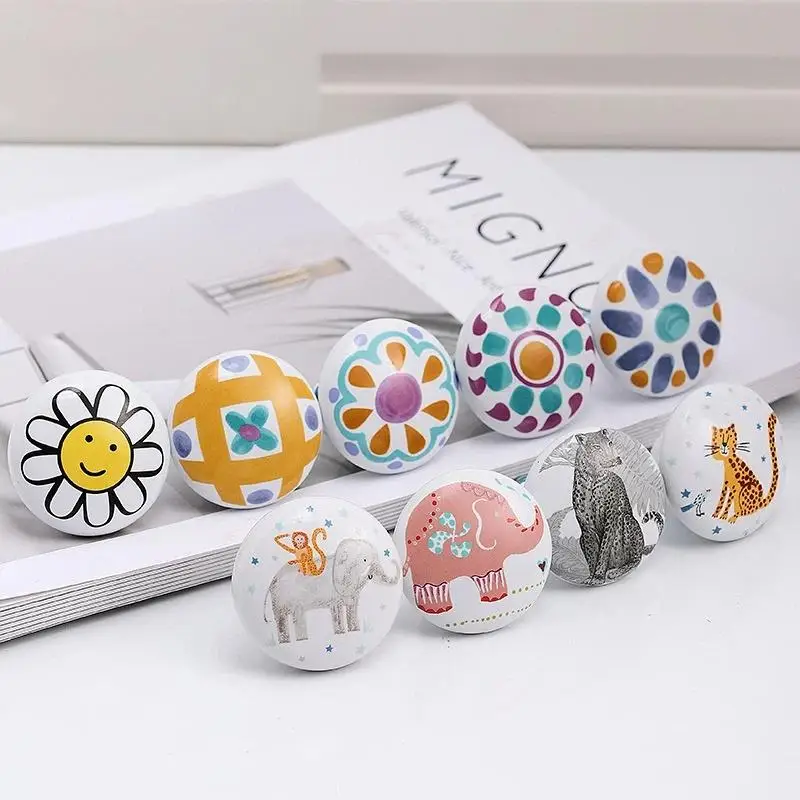 Multi-scene Nordic Ceramic Round Door Knobs Sturdy Structure with Screws for Wardrobe Cabinet Drawer Garden Gate Decor