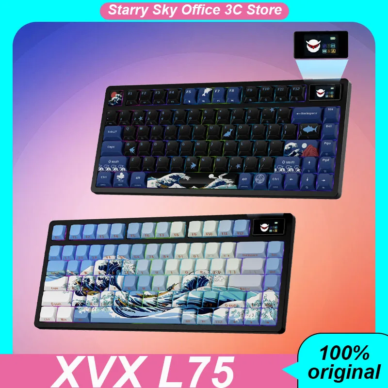 Xvx L75 Dwarf axis Keyboard Wireless Bluetooth 3mode OLED screen Gasket RGB Ergonomics Customized gaming Mechanical Keyboard