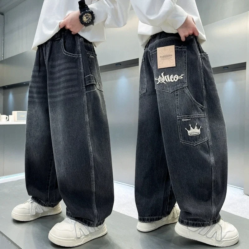 

2025 Boys' Jeans in Spring and Autumn, Mid To Large Children's Casual Pants, Handsome and Versatile, Boys' Pants, Street Style