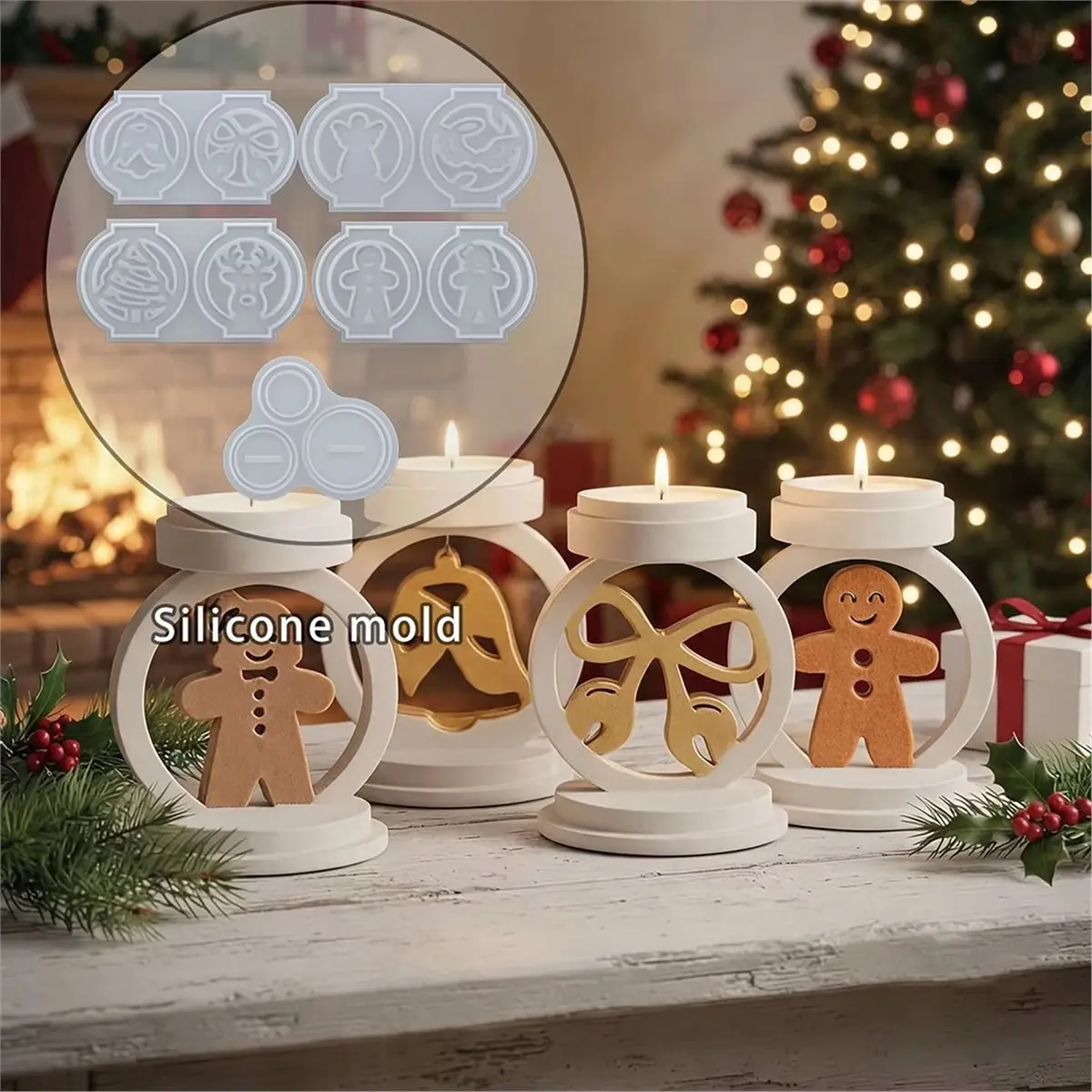 5pcs Christmas Tree Cutting Mold Silicone, DIY Silicone Mold for Festive Aromatherapy Candles & Plaster Ornaments