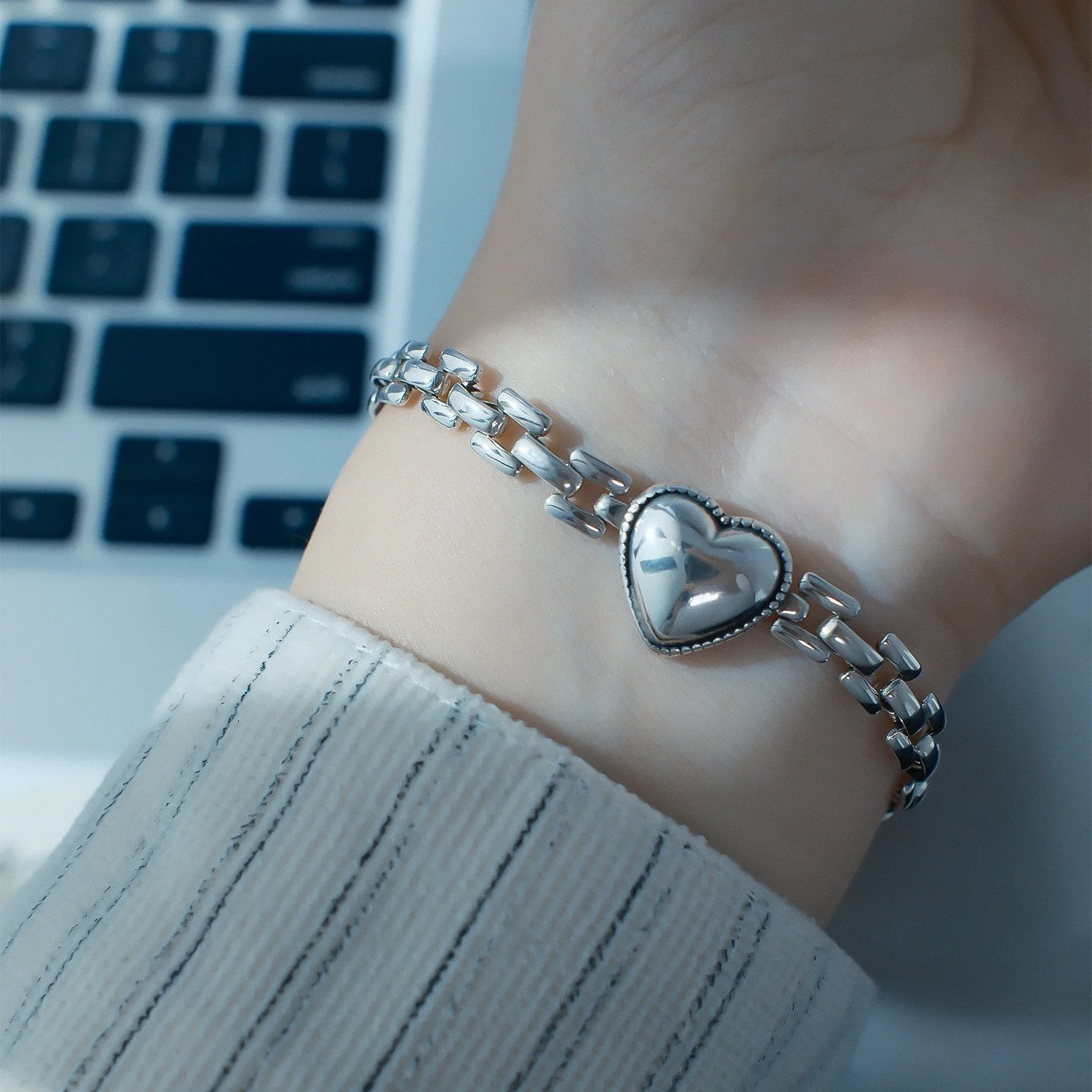 925 Sterling Silver Bracelets for Women Men String Accessories Trend Vintage Heart Chain Pendant Party Jewelry Gift