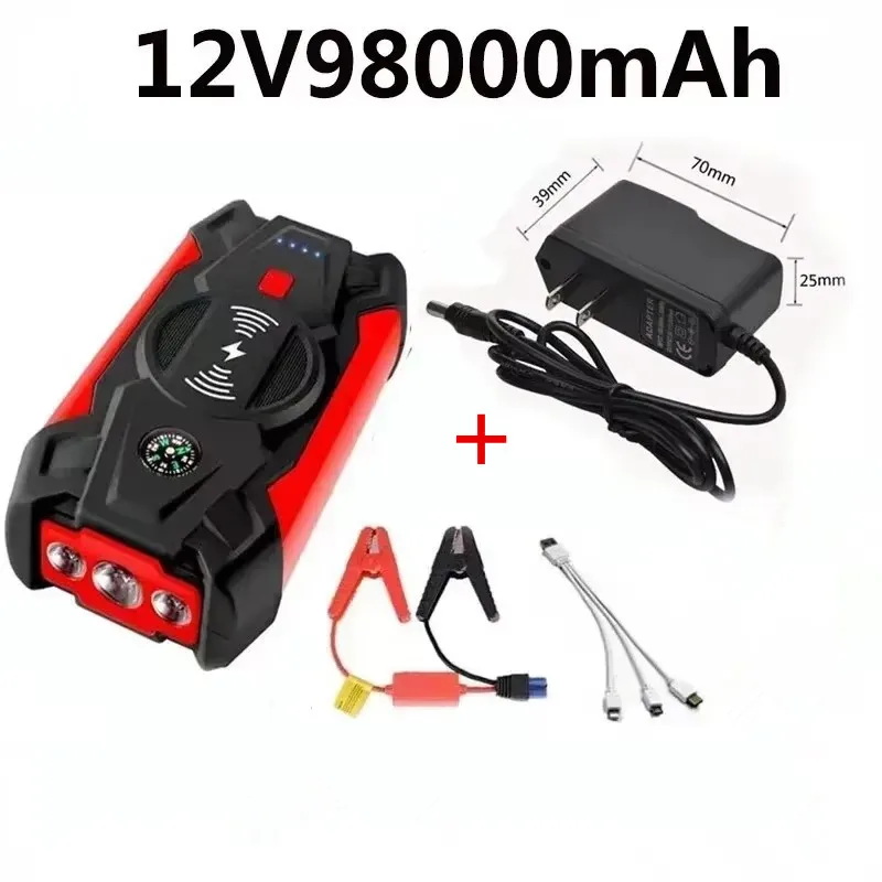 

New 12V 98000mAh Car Jump Starter Power Bank Portable Car Battery Booster Charger 12V Starting Device Diesel Car Starter