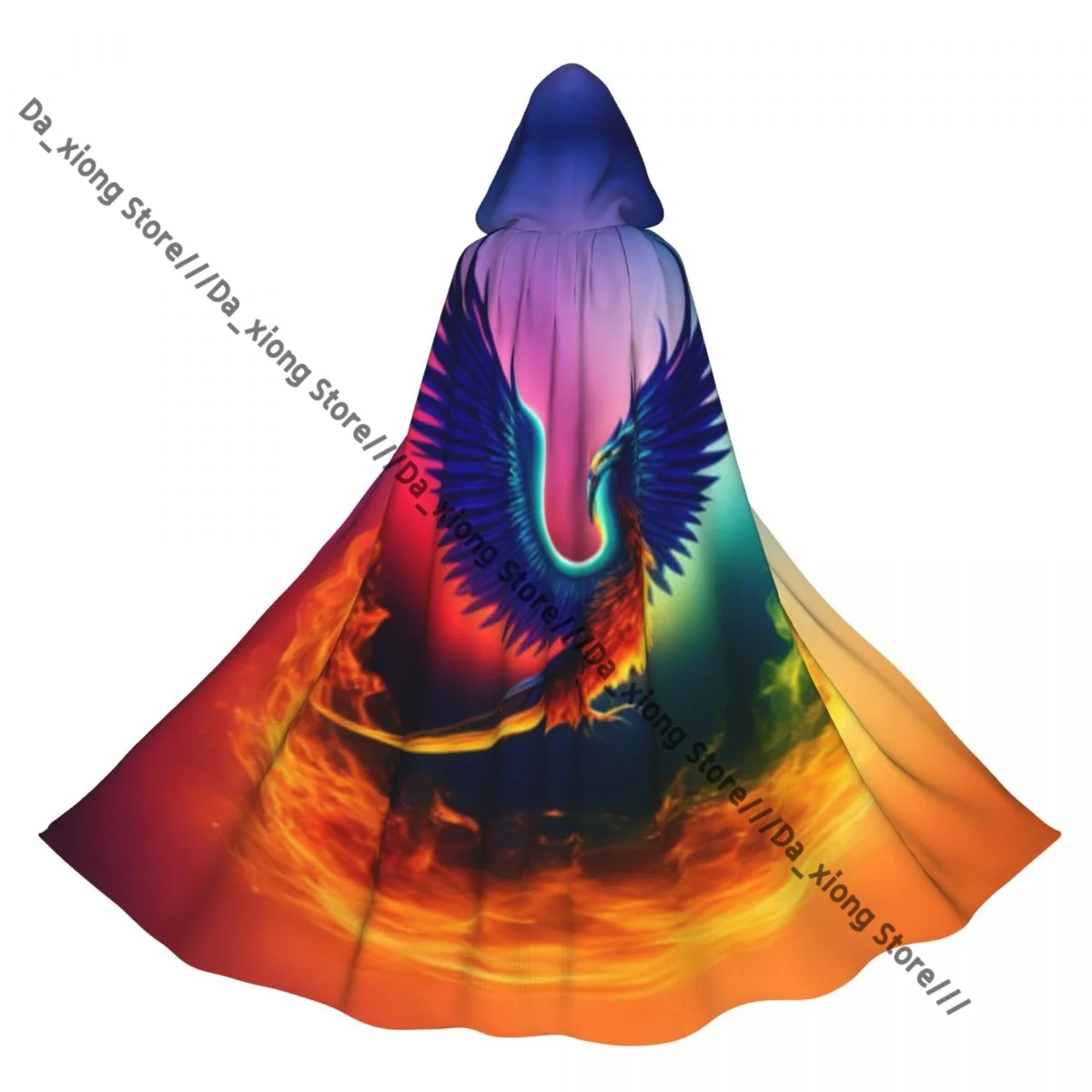 

Medieval Halloween Cosplay Cloak Hooded Coat Phoenix Bird On Fire Art Cape Coat Long Trench Costume Wizard Cloak