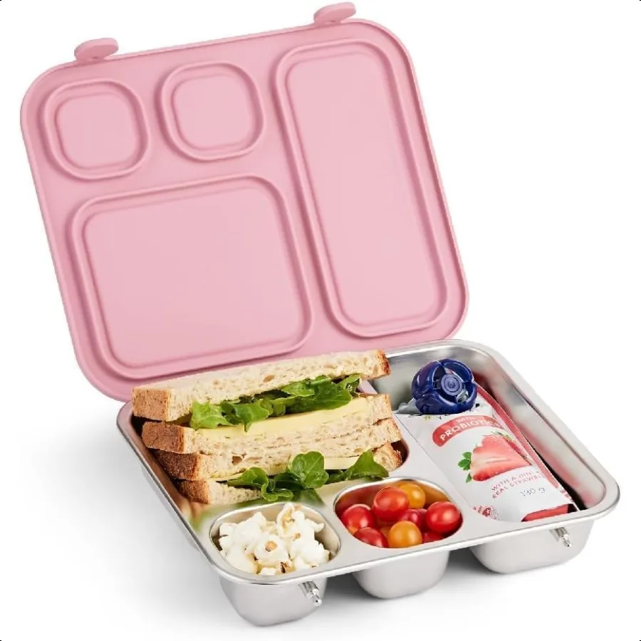 

Stainl Steel Bento Box with Silicone Lid Leakproof Toddler Lunch Container 4 Compartments Dishwasher Safe
