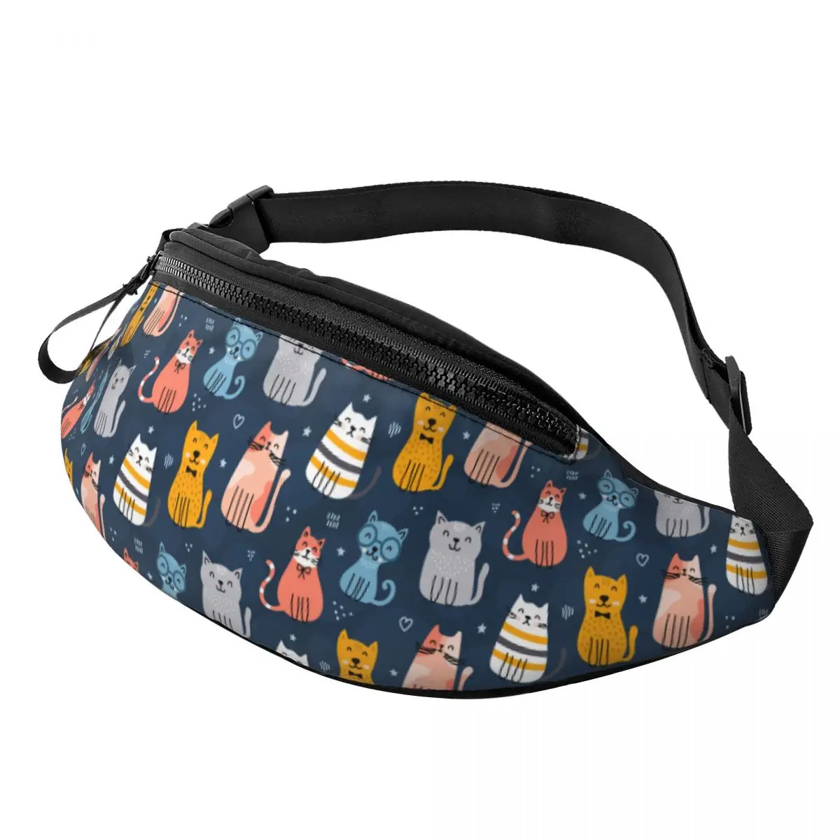 Custom Cartoon Kitten Cat Fanny Pack Women Men Casual Black Cats Crossbody Waist Bag for Travel Cycling Phone Money Pouch
