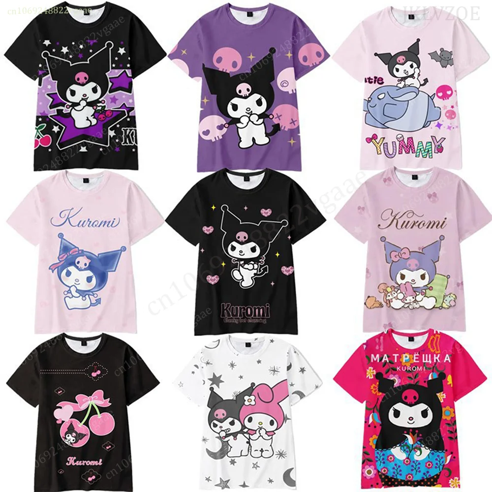 Summer Sanrio Kuromi T Shirt Women Men Kids Short Sleeve Boys Girls Tee Couple Clothes Costume Friends Tops